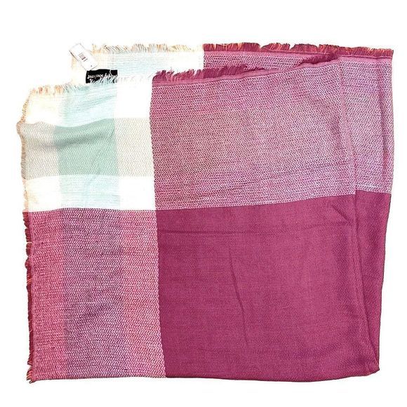 NWT Simply‎ Southern Soft Lily Plum, White, Mint Tartan Knit Shawl Wrap — 56” SQ - Picture 1 of 8